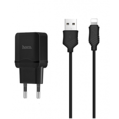 Мережевий зарядний пристрій Hoco C22A 2.4A (чорний) + кабель Lightning