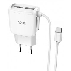 Мережевий зарядний пристрій Hoco C59A 2в1 кабель Type-C + 2USB/2.4A  (білий)