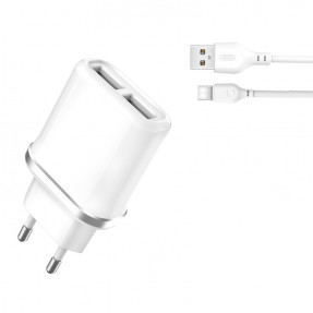 Мережевий зарядний пристрій XO (L52) 2в1 2.1A 1USB (білий) + кабель Micro USB