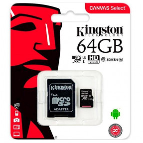 Карта пам'яті Kingston micro SD 64gb (10cl) + adapter