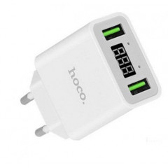 Мережевий зарядний пристрій Hoco C25A (2,2A) 2 USB with LED (білий)