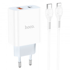 Мережевий зарядний пристрій Hoco C97A PD 20W QC3.0 + Type-C to Lightning Cable (White)