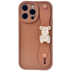 Чохол з тримачем і ведмедиком для iPhone 12 Pro Max Brown