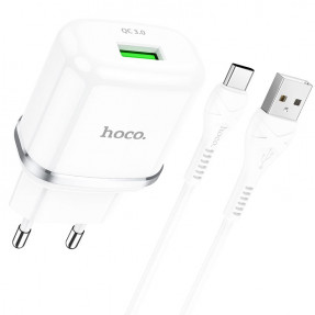 Мережевий зарядний пристрій Hoco N3 QC3.0 (White)+ Type-C cable
