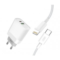 Мережевий зарядний пристрій XO L64 20W/1 USB 1 USB-C+ lightning Cable (White)