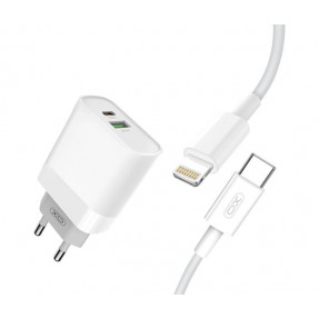 Мережевий зарядний пристрій XO L64 20W/1 USB 1 USB-C+ lightning Cable (White)