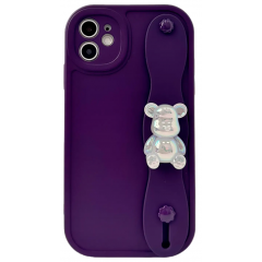 Чохол з тримачем і ведмедиком для iPhone 12 Purple