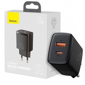 Мережевий зарядний пристрій Baseus Compact Quick Charger 3.4А USB+C 20W (CCXJ-B01) Black