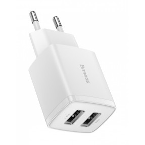 Мережевий зарядний пристрій Baseus Compact 2 USB 10.5W (CCXJ010202) White