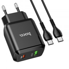 Сетевое зарядное устройство Hoco N5 PD20W QC3.0 (Black) + Type-C to Type-C cable