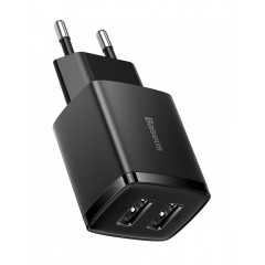 Мережевий зарядний пристрій Baseus Compact 2 USB 10.5W (CCXJ010201) Black