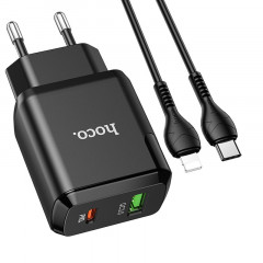 Мережевий зарядний пристрій Hoco N5 PD20W QC3.0 (Black) + Type-C to Lightning cable