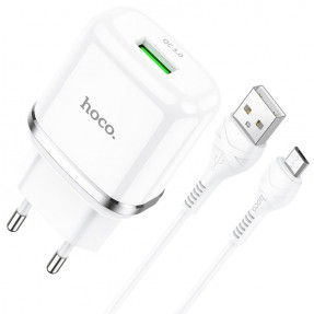 Мережевий зарядний пристрій Hoco N3 QC3.0 (White)+ Micro USB cable