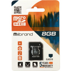 Карта пам'яті Mibrand microSDHC 8gb (10cl) + adapter