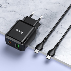 Мережевий зарядний пристрій Hoco N5 PD20W QC3.0 (Black) + Type-C to Type-C cable