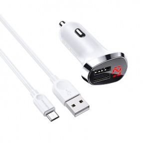 Автомобільний зарядний пристрій Borofone BZ15 з Micro USB кабелем (Білий)