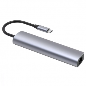 Type-C-хаб Proove Iron Link 5 in 1 (3*USB3.0 + Type-C +RJ45)  (Silver)