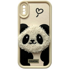 Cute 3D Plush Panda for iPhone X/Xs White
