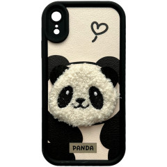 Cute 3D Plush Panda for iPhone XR Black