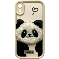 Cute 3D Plush Panda for iPhone XR White